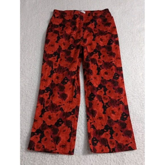 Tribal Stretch Extensible Women's Size 4 Red Roses Cropped Ankle Slit Pants - Picture 1 of 6